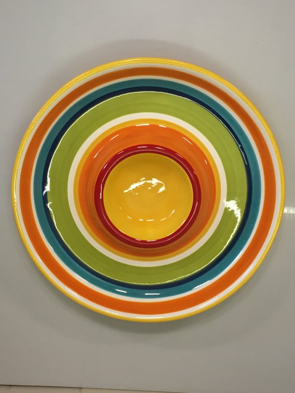 Pier 1 Imports Summer Stripes Ironstone Large Round Chip & Dip Serving Platter